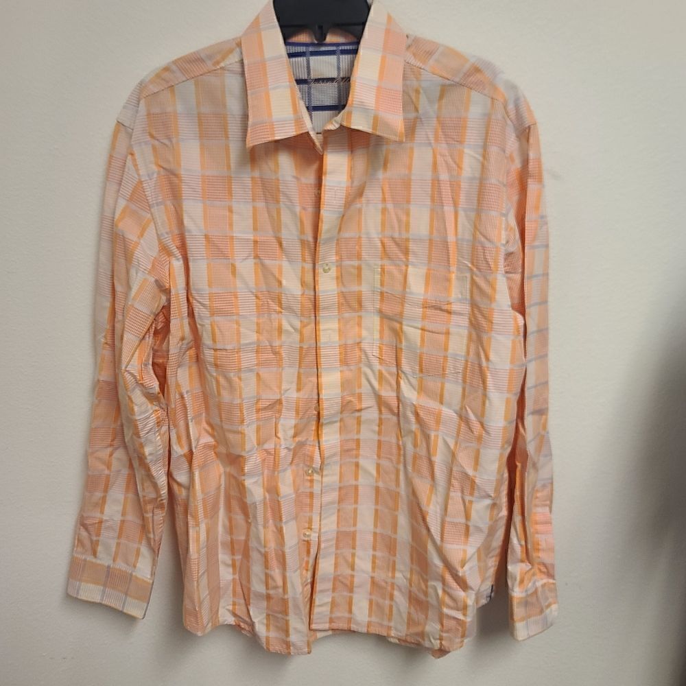 621 - Tasso Elba XL Long Sleeve Orange Button Up Shirt - Like New - Flip Cuff